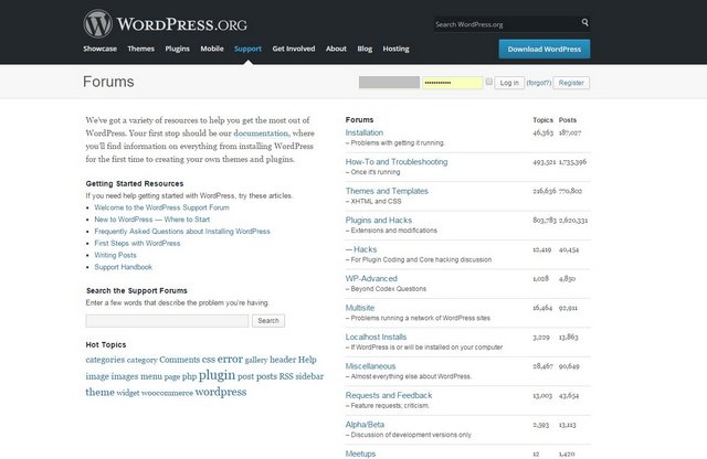 WordPress.org forum page